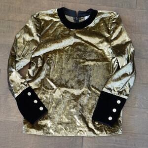 Evening by Raul Blanco Long Sleeve Crew Neck Metallic Top Gold Womens Size 10